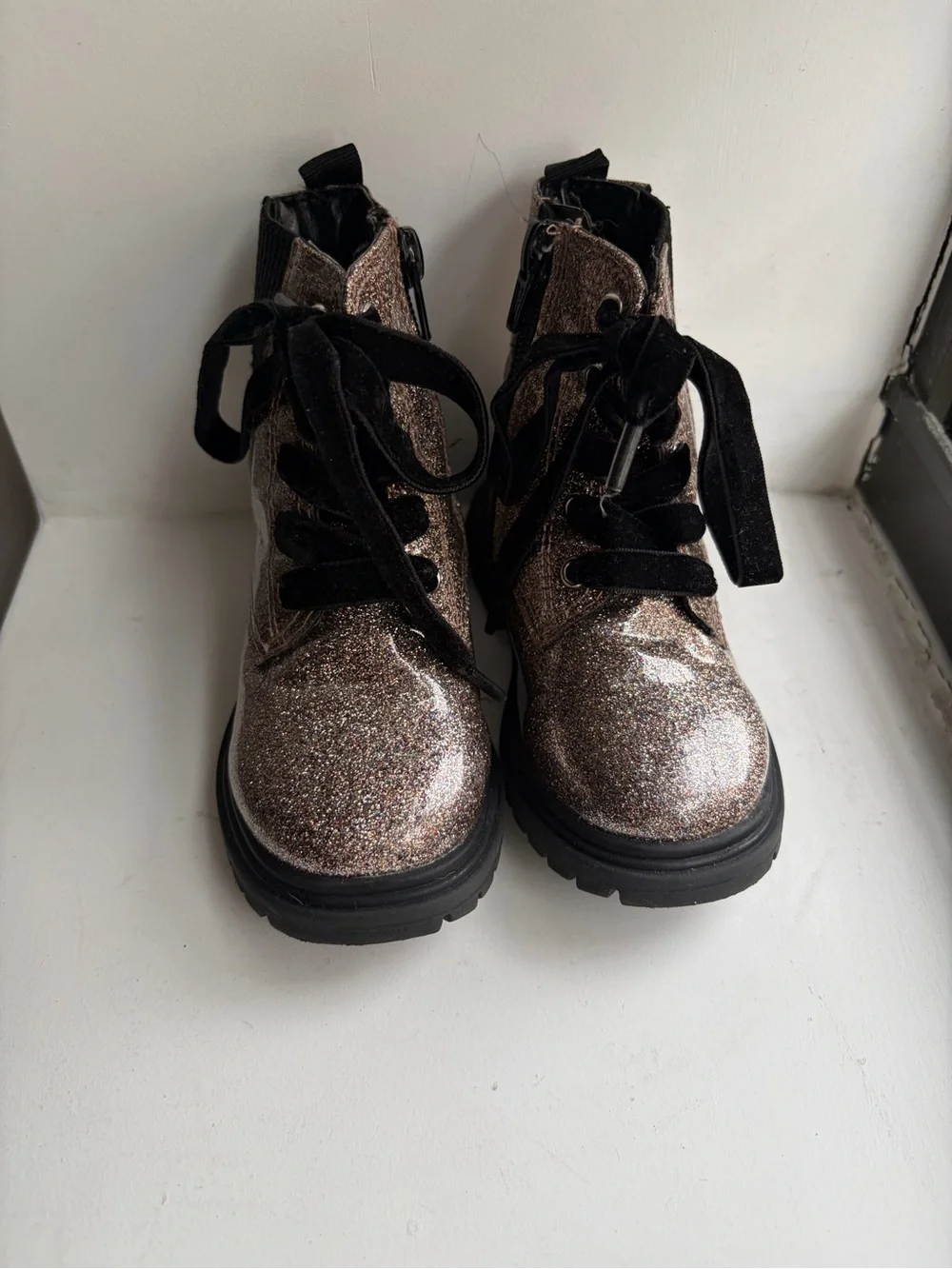 Glitter Combat Boots for Kids - Sparkling Rose Gold